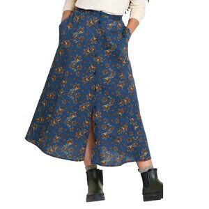 Toad&Co Manzana Paneled Midi Skirt Midnight Leaf Print Organic Cotton Size L